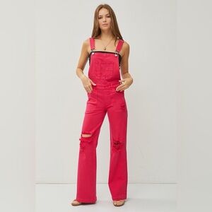 Patch Pocket Wide Leg Denim Overalls - Risen